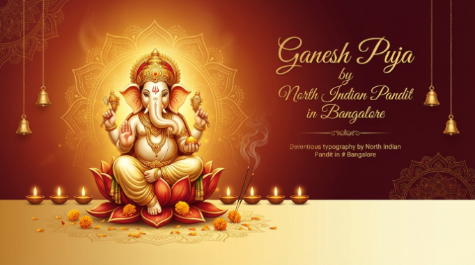 Traditional Ganesh worship arranged by a Hindi pandit in Bangalore in HSR Layout