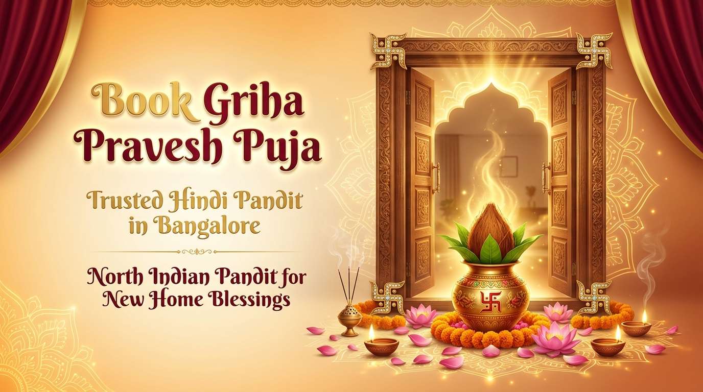 Housewarming ritual led by Hindi pandit in Bangalore for Griha Pravesh in Sarjapur Road